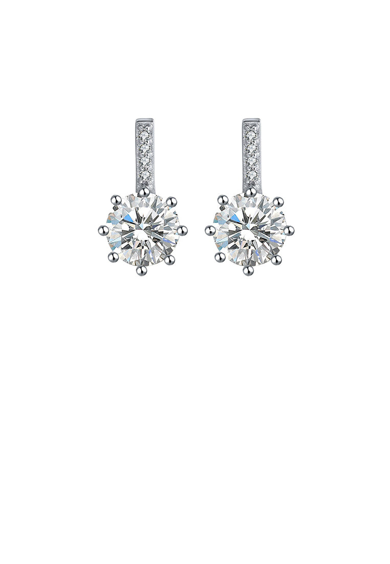 925 Sterling Silver Simple Sophisticated Geometric Round Earrings with Cubic Zirconia - Luxurious Look
