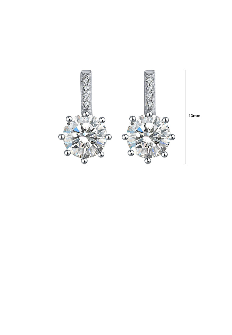 925 Sterling Silver Simple Sophisticated Geometric Round Earrings with Cubic Zirconia - Luxurious Look