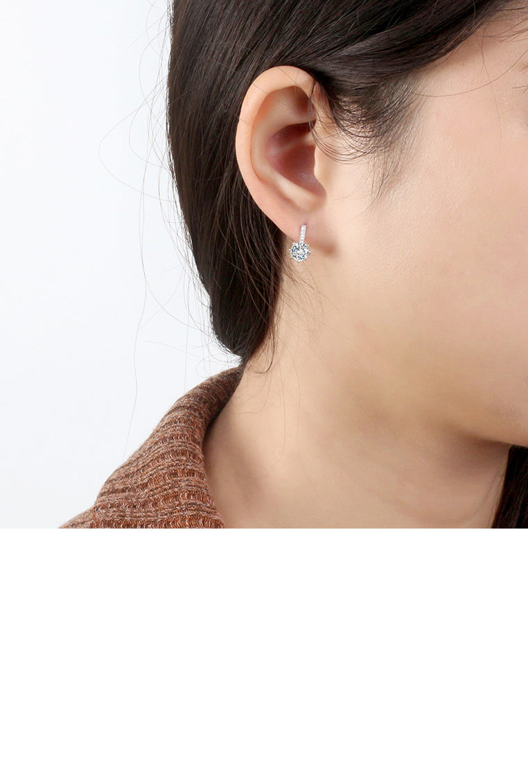 925 Sterling Silver Simple Sophisticated Geometric Round Earrings with Cubic Zirconia - Luxurious Look