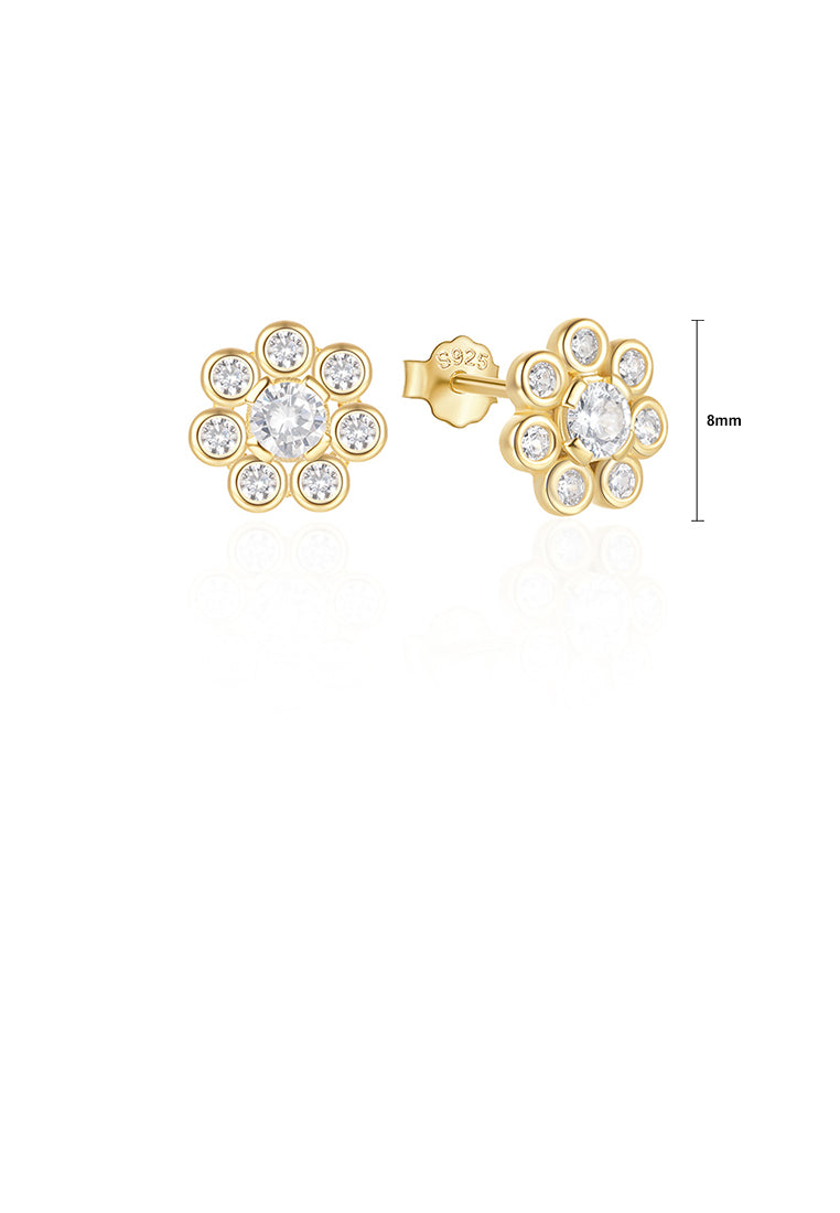 925 Sterling Silver Plated Gold Simple Fashion Flower Stud Earrings with Cubic Zirconia - Luxurious Look