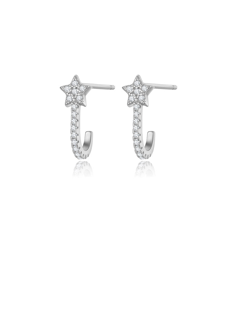 925 Sterling Silver Simple Fashion Star Stud Earrings with Cubic Zirconia - Luxurious Look