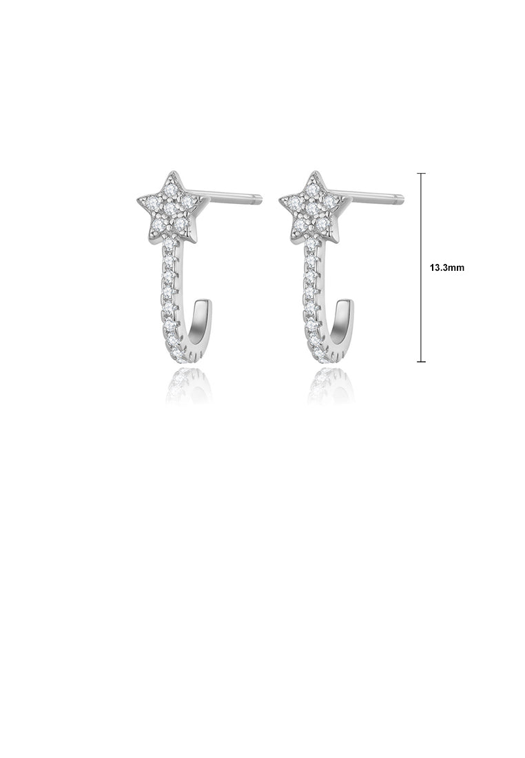 925 Sterling Silver Simple Fashion Star Stud Earrings with Cubic Zirconia - Luxurious Look
