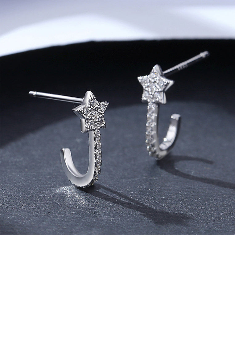 925 Sterling Silver Simple Fashion Star Stud Earrings with Cubic Zirconia - Luxurious Look