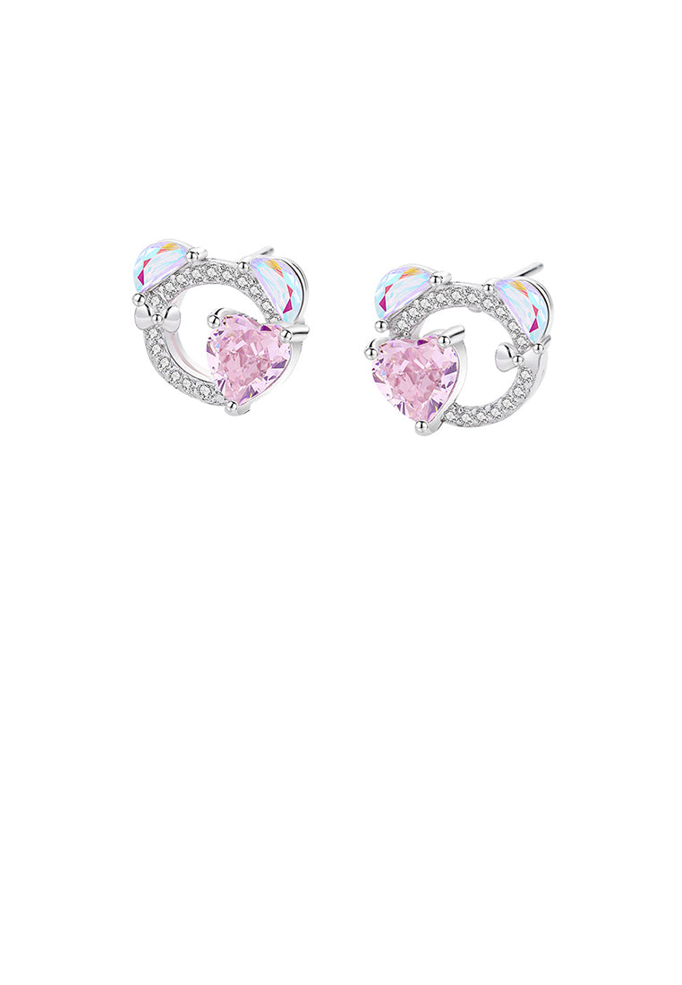 925 Sterling Silver Sweet and Cute Heart Shape Bear Stud Earrings with Cubic Zirconia - Luxurious Look