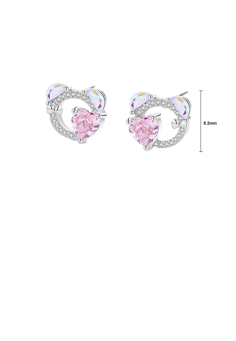 925 Sterling Silver Sweet and Cute Heart Shape Bear Stud Earrings with Cubic Zirconia - Luxurious Look