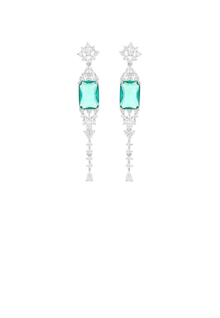 Fashion Simple Pattern Geometric Square Tassel Earrings with Green Cubic Zirconia - Luxurious Look