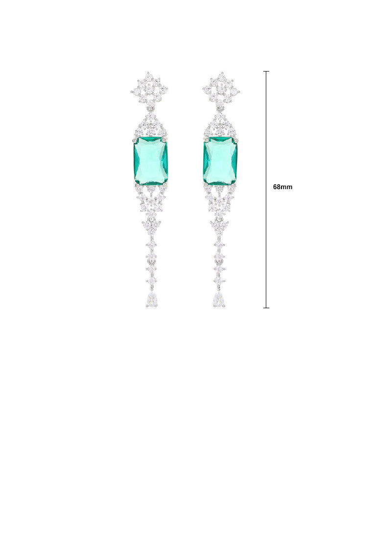 Fashion Simple Pattern Geometric Square Tassel Earrings with Green Cubic Zirconia - Luxurious Look
