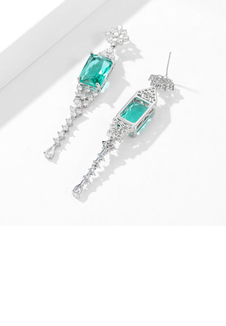 Fashion Simple Pattern Geometric Square Tassel Earrings with Green Cubic Zirconia - Luxurious Look