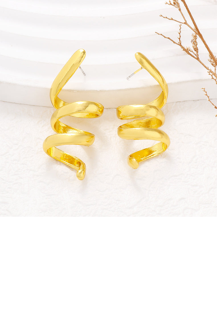 Fashion and Simple Plated Gold Spiral Line Geometric Stud Earrings