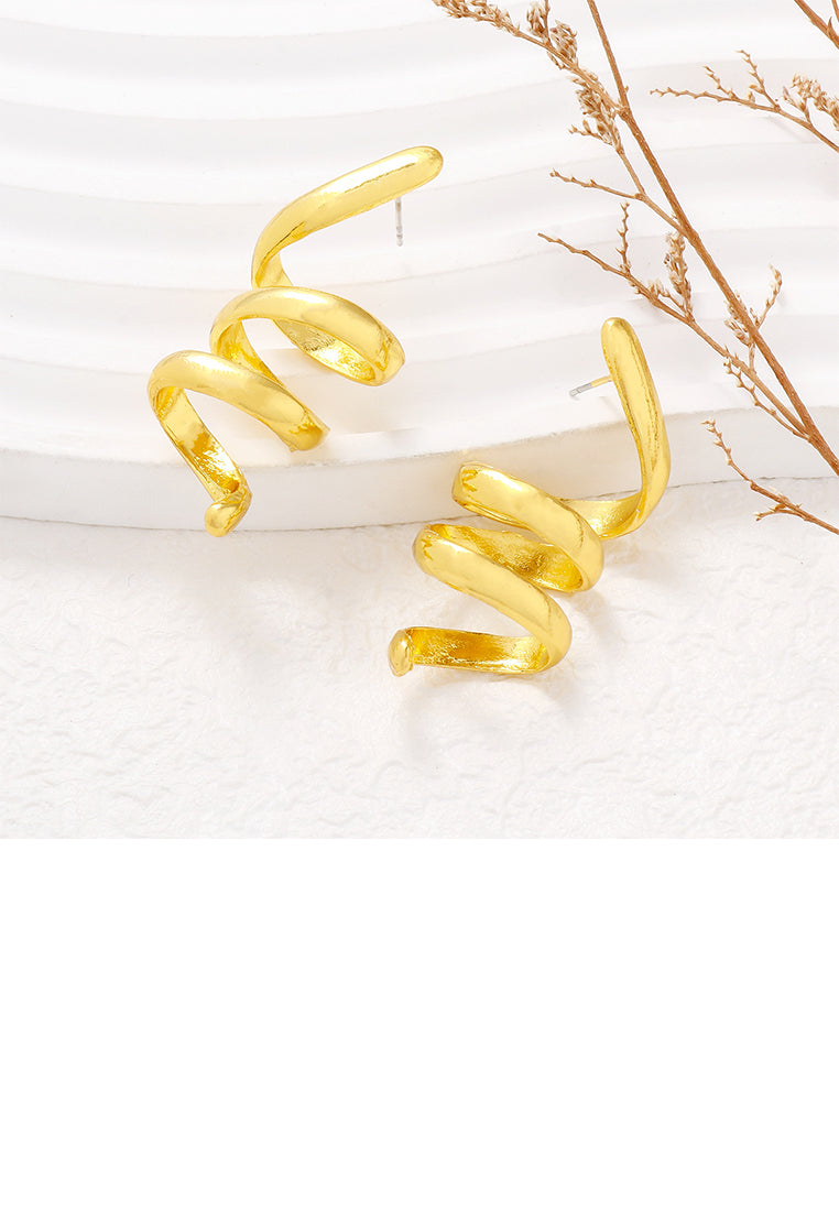 Fashion and Simple Plated Gold Spiral Line Geometric Stud Earrings