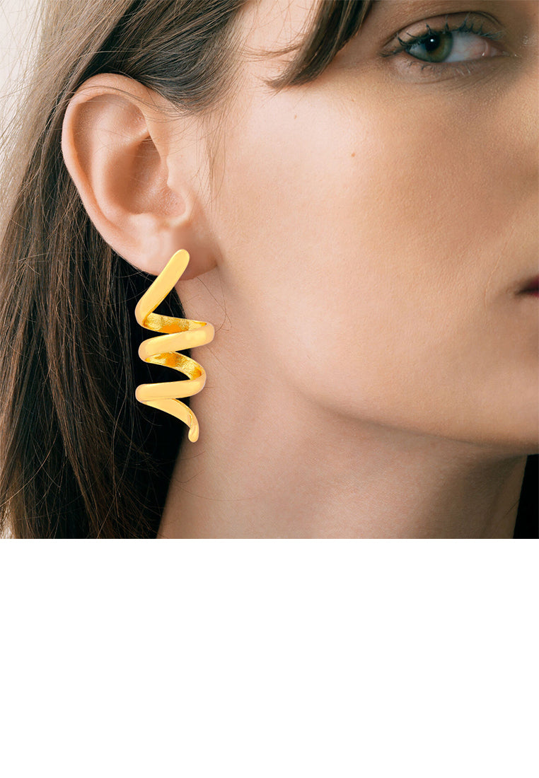 Fashion and Simple Plated Gold Spiral Line Geometric Stud Earrings