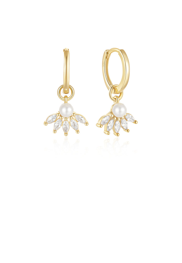 925 Sterling Silver Plated Gold Fashion Geometric Imitation Pearl Earrings with Cubic Zirconia - Luxurious Look