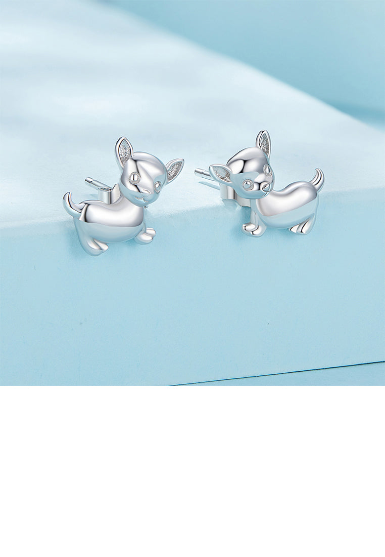 925 Sterling Silver Simple and Cute Chihuahua Puppy Stud Earrings