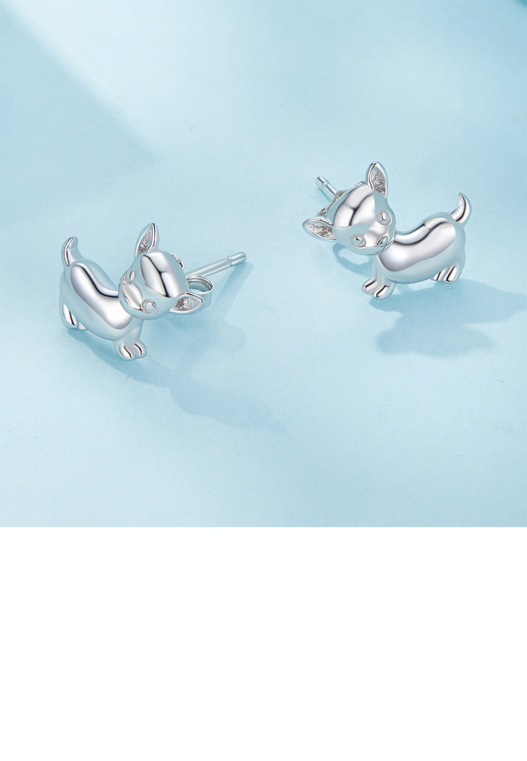 925 Sterling Silver Simple and Cute Chihuahua Puppy Stud Earrings