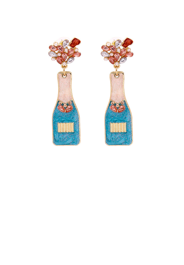 Fashion Temperament Plated Gold Enamel Blue Vase Earrings with Cubic Zirconia - Luxurious Look