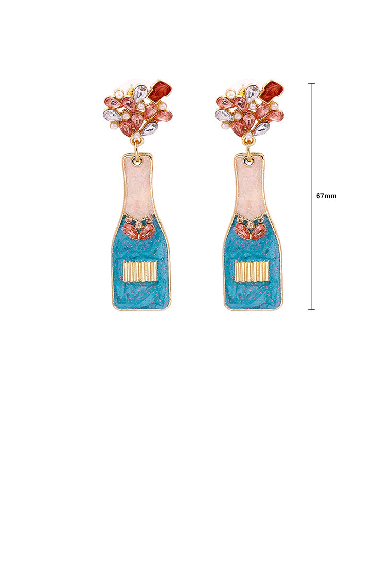 Fashion Temperament Plated Gold Enamel Blue Vase Earrings with Cubic Zirconia - Luxurious Look