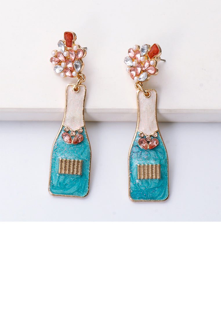 Fashion Temperament Plated Gold Enamel Blue Vase Earrings with Cubic Zirconia - Luxurious Look
