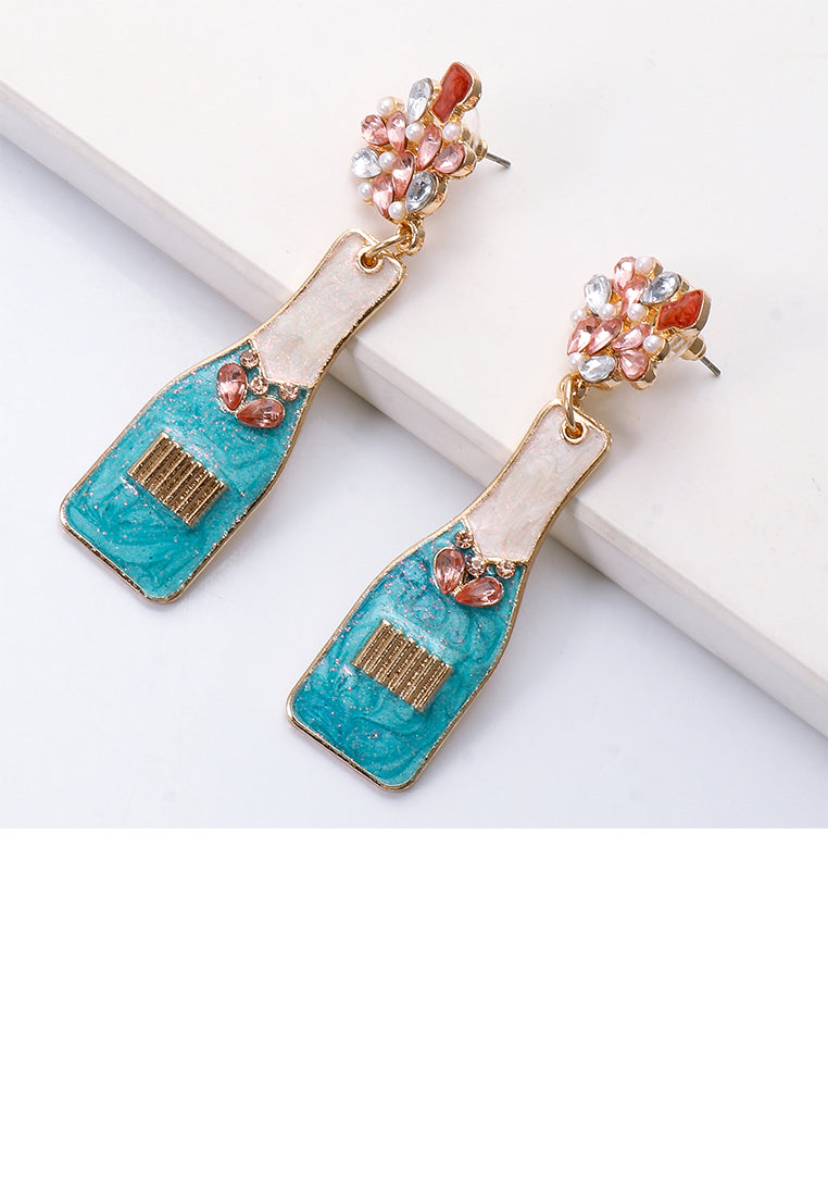 Fashion Temperament Plated Gold Enamel Blue Vase Earrings with Cubic Zirconia - Luxurious Look