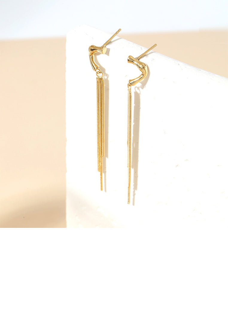 925 Sterling Silver Plated Gold Simple Personality Geometric Tassel Earrings