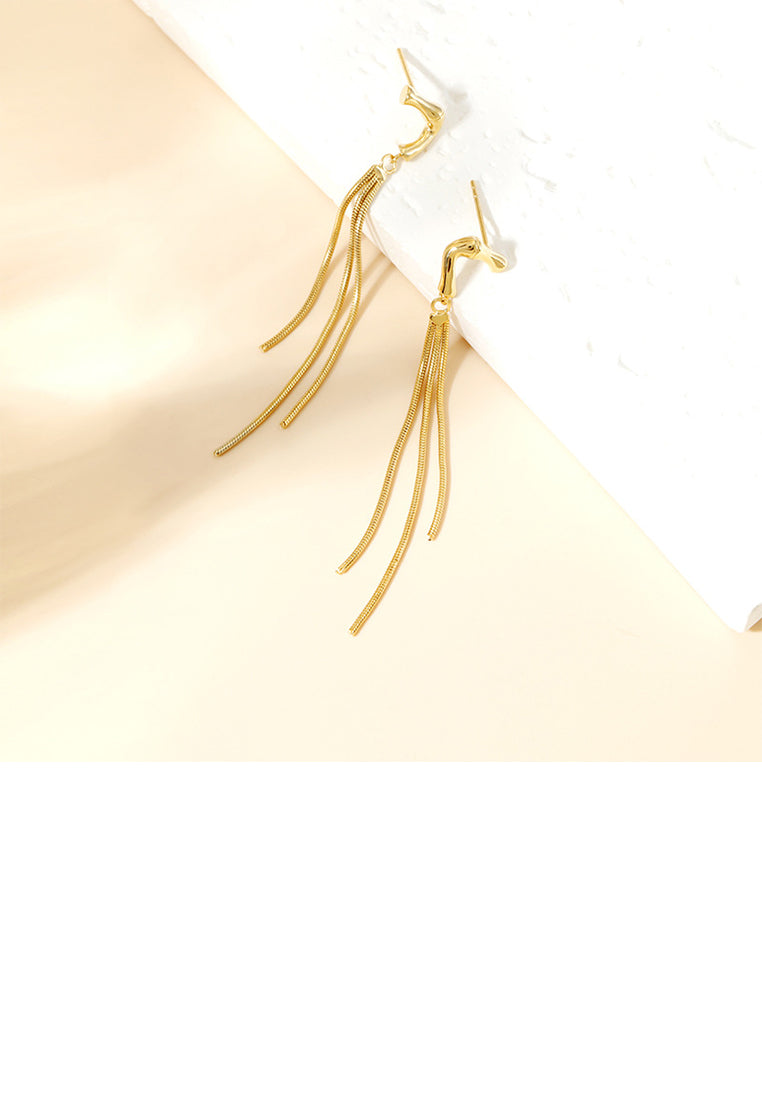 925 Sterling Silver Plated Gold Simple Personality Geometric Tassel Earrings