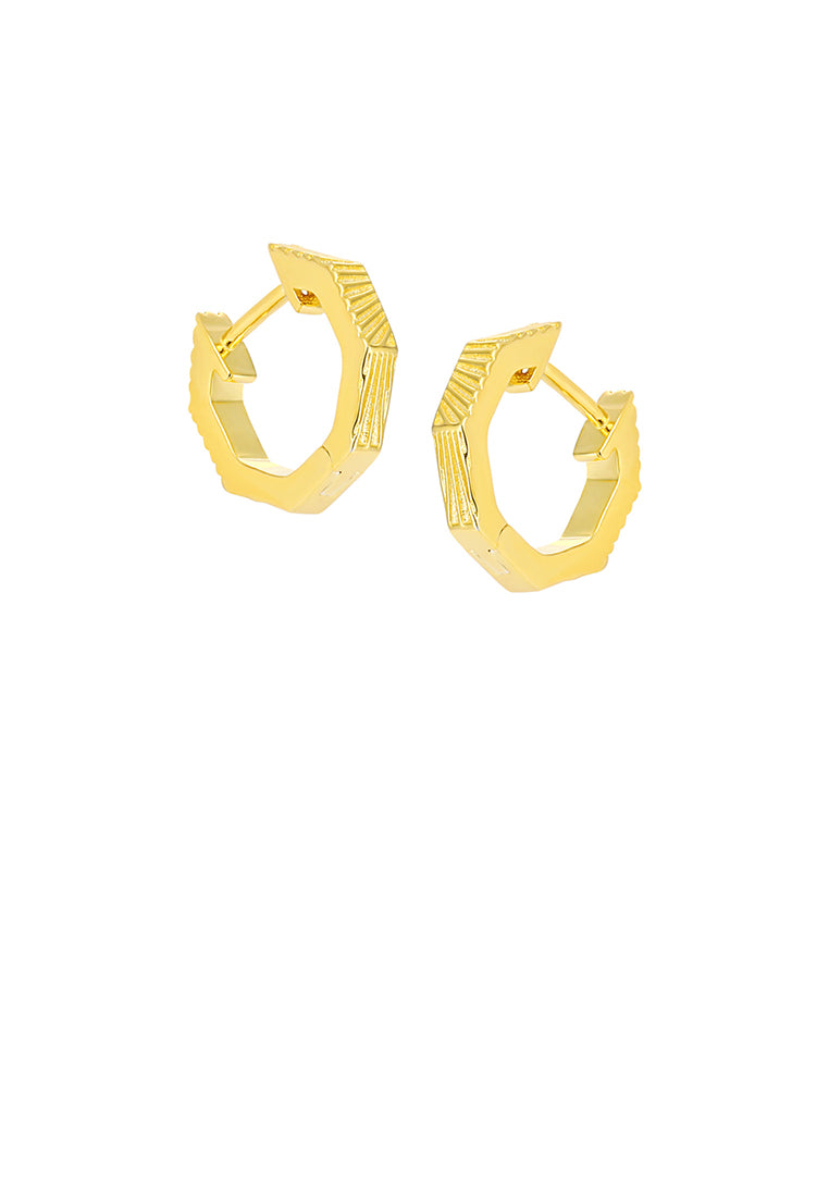 925 Sterling Silver Plated Gold Simple Personalized Vertical Pattern Geometric Polygon Earrings