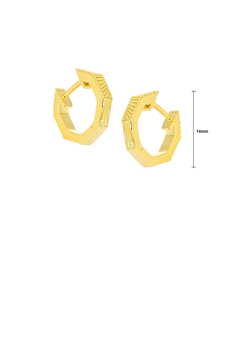 925 Sterling Silver Plated Gold Simple Personalized Vertical Pattern Geometric Polygon Earrings