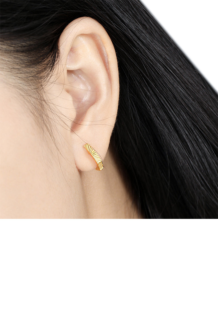 925 Sterling Silver Plated Gold Simple Personalized Vertical Pattern Geometric Polygon Earrings