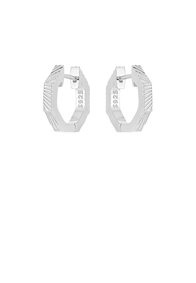 925 Sterling Silver Simple Personalized Vertical Pattern Geometric Polygon Earrings