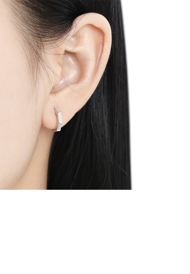 925 Sterling Silver Simple Personalized Vertical Pattern Geometric Polygon Earrings