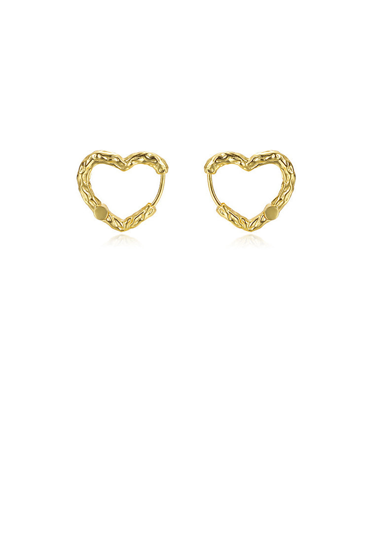 925 Sterling Silver Plated Gold Simple and Fashion Lava Texture Heart-shaped Earrings