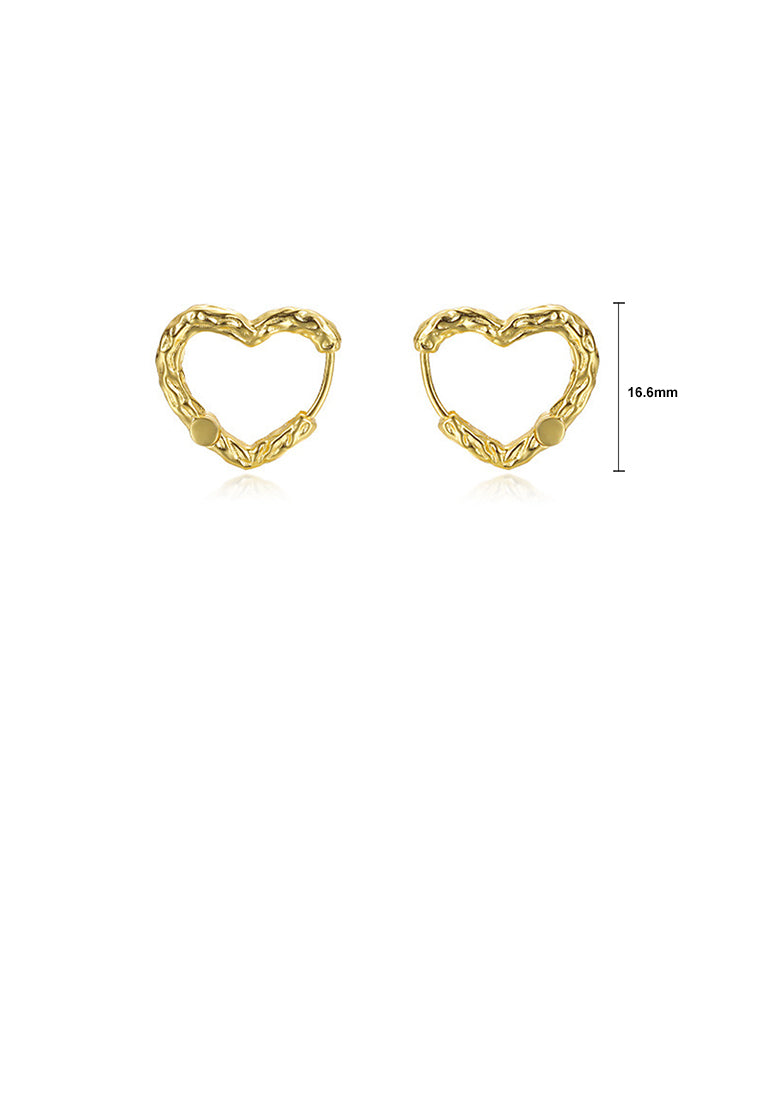 925 Sterling Silver Plated Gold Simple and Fashion Lava Texture Heart-shaped Earrings