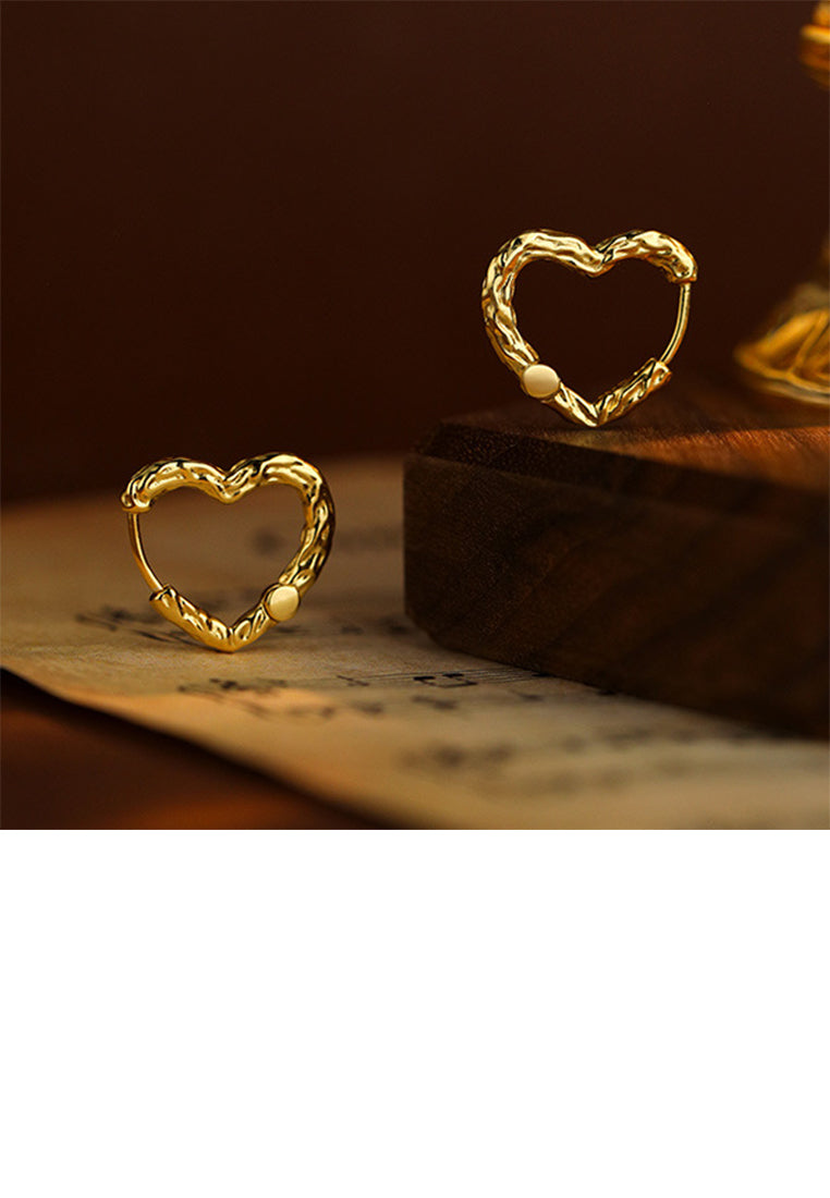 925 Sterling Silver Plated Gold Simple and Fashion Lava Texture Heart-shaped Earrings