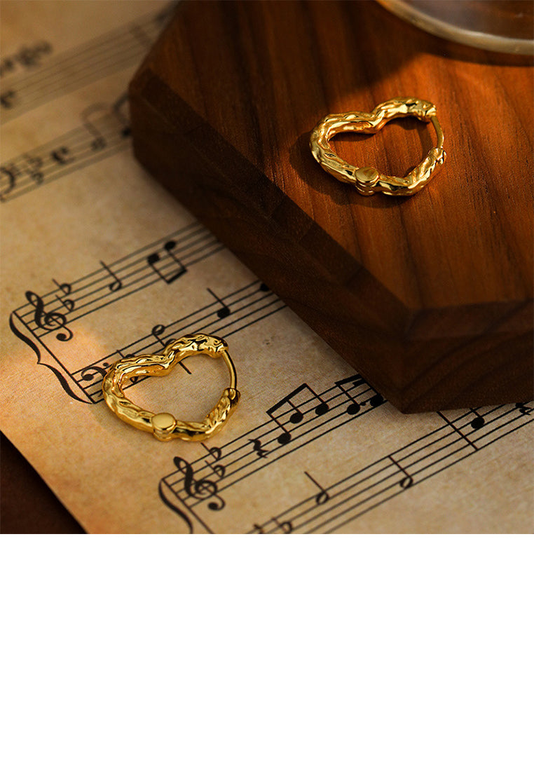 925 Sterling Silver Plated Gold Simple and Fashion Lava Texture Heart-shaped Earrings