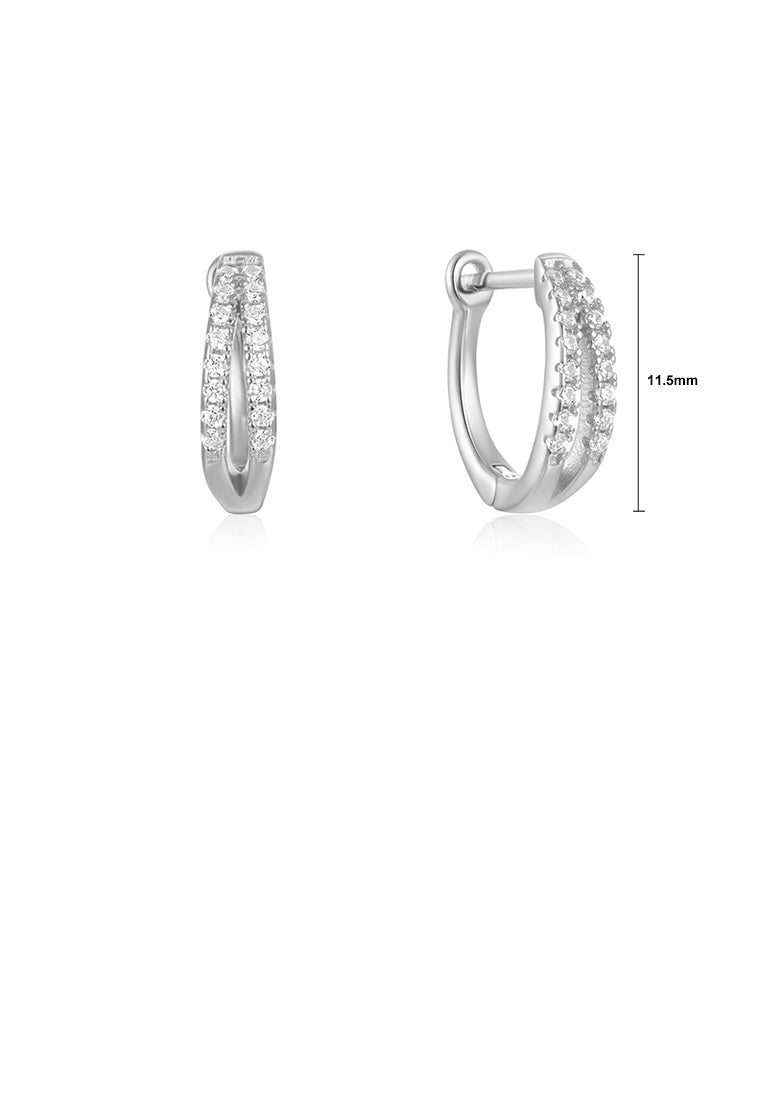 925 Sterling Silver Fashion Simple Double Layer Geometric Hoop Earrings with Cubic Zirconia - Luxurious Look
