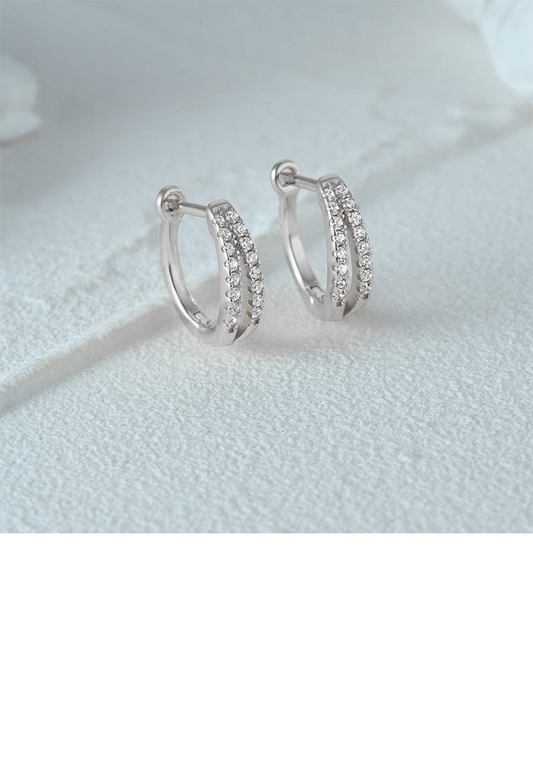 925 Sterling Silver Fashion Simple Double Layer Geometric Hoop Earrings with Cubic Zirconia - Luxurious Look