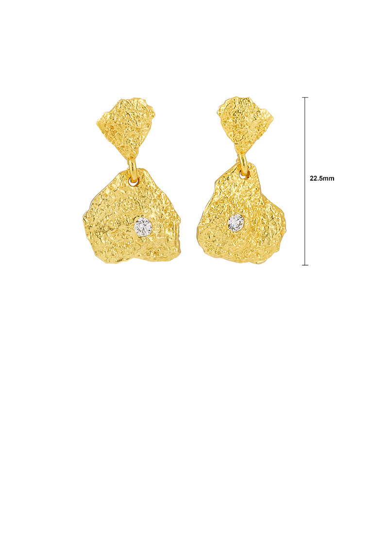 925 Sterling Silver Plated Gold Simple Personality Irregular Lava Pattern Geometric Earrings with Cubic Zirconia - Luxurious Look