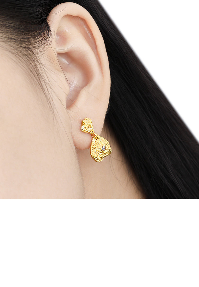 925 Sterling Silver Plated Gold Simple Personality Irregular Lava Pattern Geometric Earrings with Cubic Zirconia - Luxurious Look
