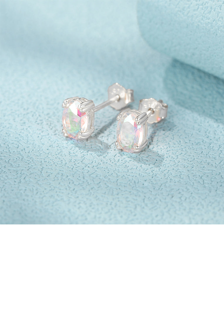925 Sterling Silver Simple Fashion Geometric Oval Color Cubic Zirconia Stud Earrings - Luxurious Look