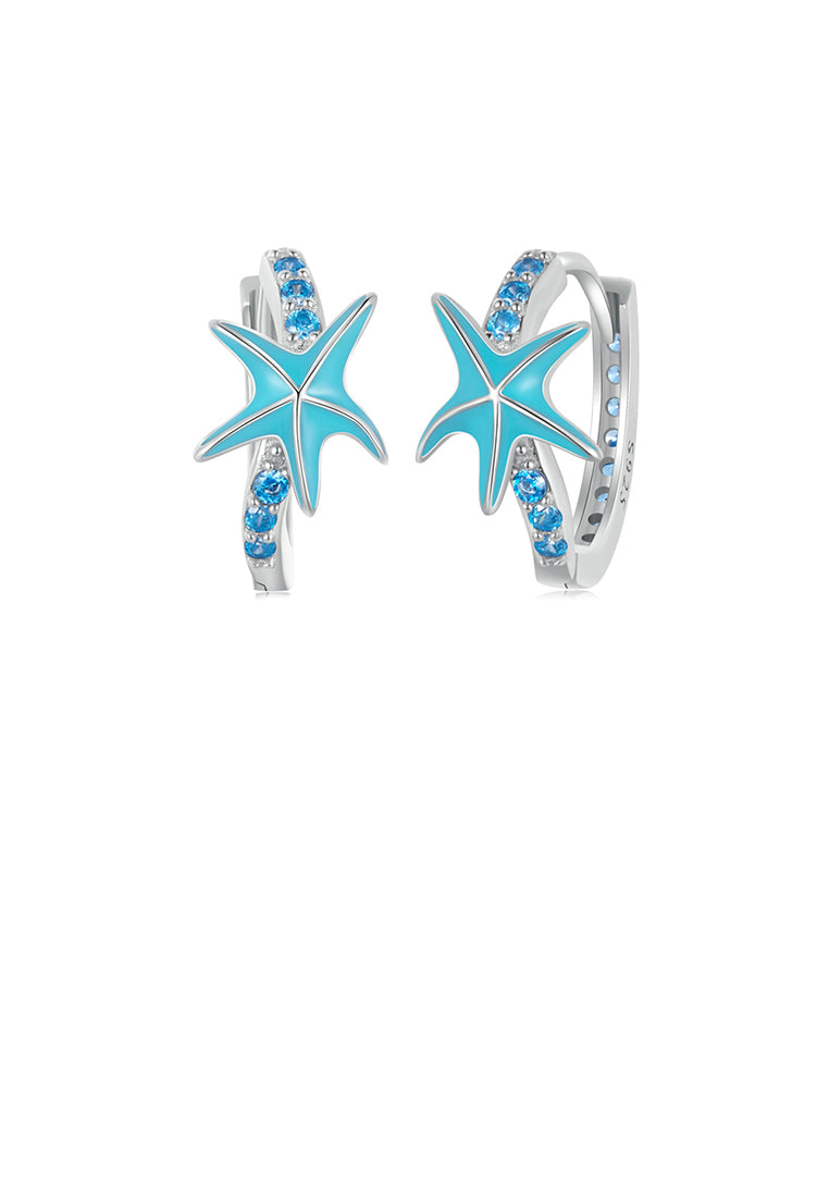 925 Sterling Silver Fashion Simple Enamel Starfish Geometric Earrings with Cubic Zirconia - Luxurious Look