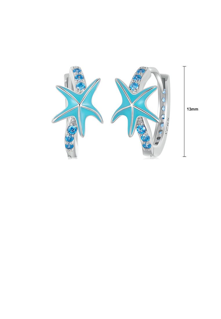 925 Sterling Silver Fashion Simple Enamel Starfish Geometric Earrings with Cubic Zirconia - Luxurious Look