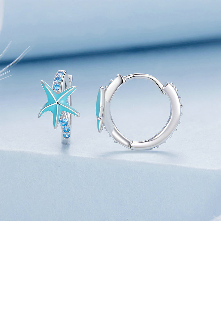 925 Sterling Silver Fashion Simple Enamel Starfish Geometric Earrings with Cubic Zirconia - Luxurious Look