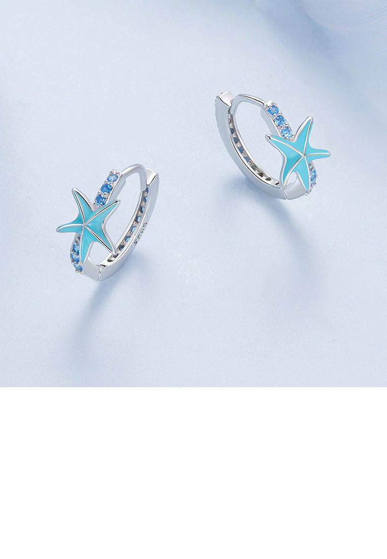 925 Sterling Silver Fashion Simple Enamel Starfish Geometric Earrings with Cubic Zirconia - Luxurious Look