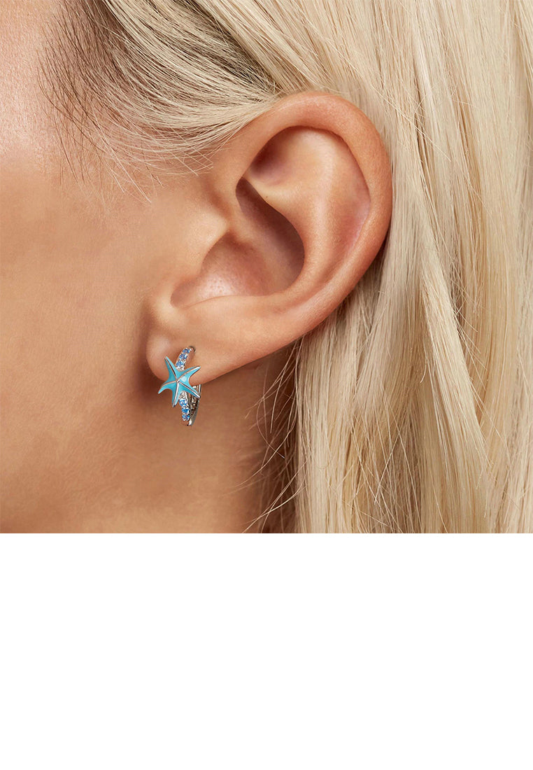 925 Sterling Silver Fashion Simple Enamel Starfish Geometric Earrings with Cubic Zirconia - Luxurious Look