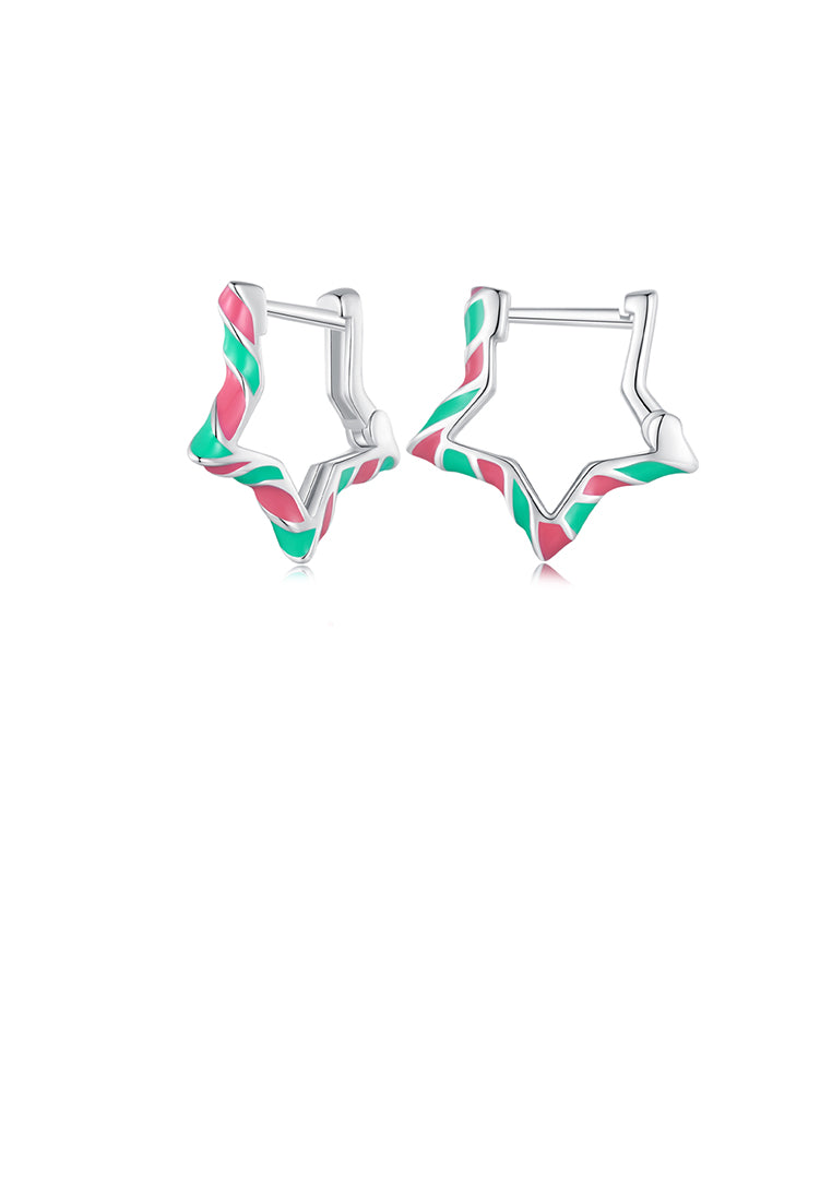 925 Sterling Silver Simple and Fashion Enamel Hollow Star Earrings