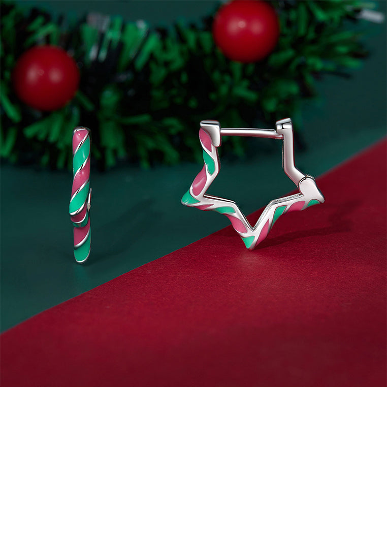 925 Sterling Silver Simple and Fashion Enamel Hollow Star Earrings