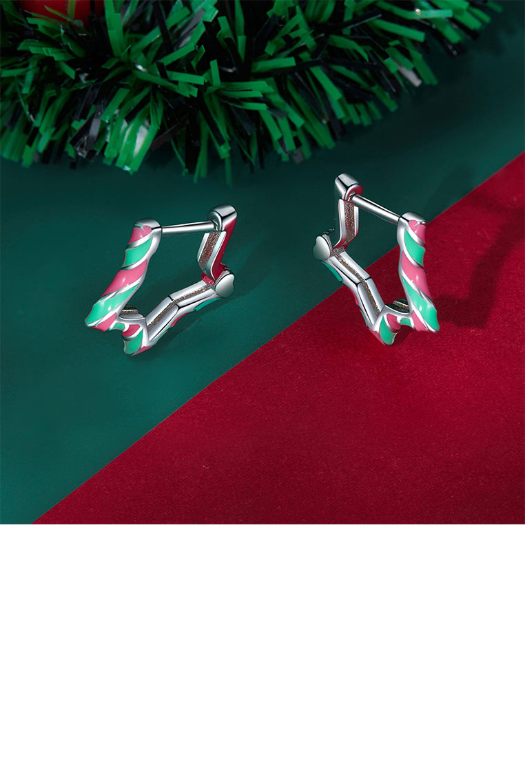 925 Sterling Silver Simple and Fashion Enamel Hollow Star Earrings