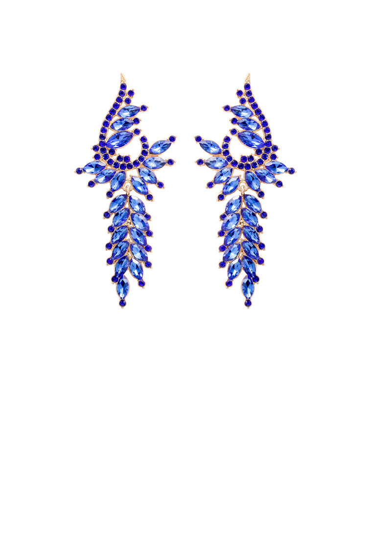 Fashion and Elegant Plated Gold Geometric Tassel Earrings with Blue Cubic Zirconia - Luxurious Look