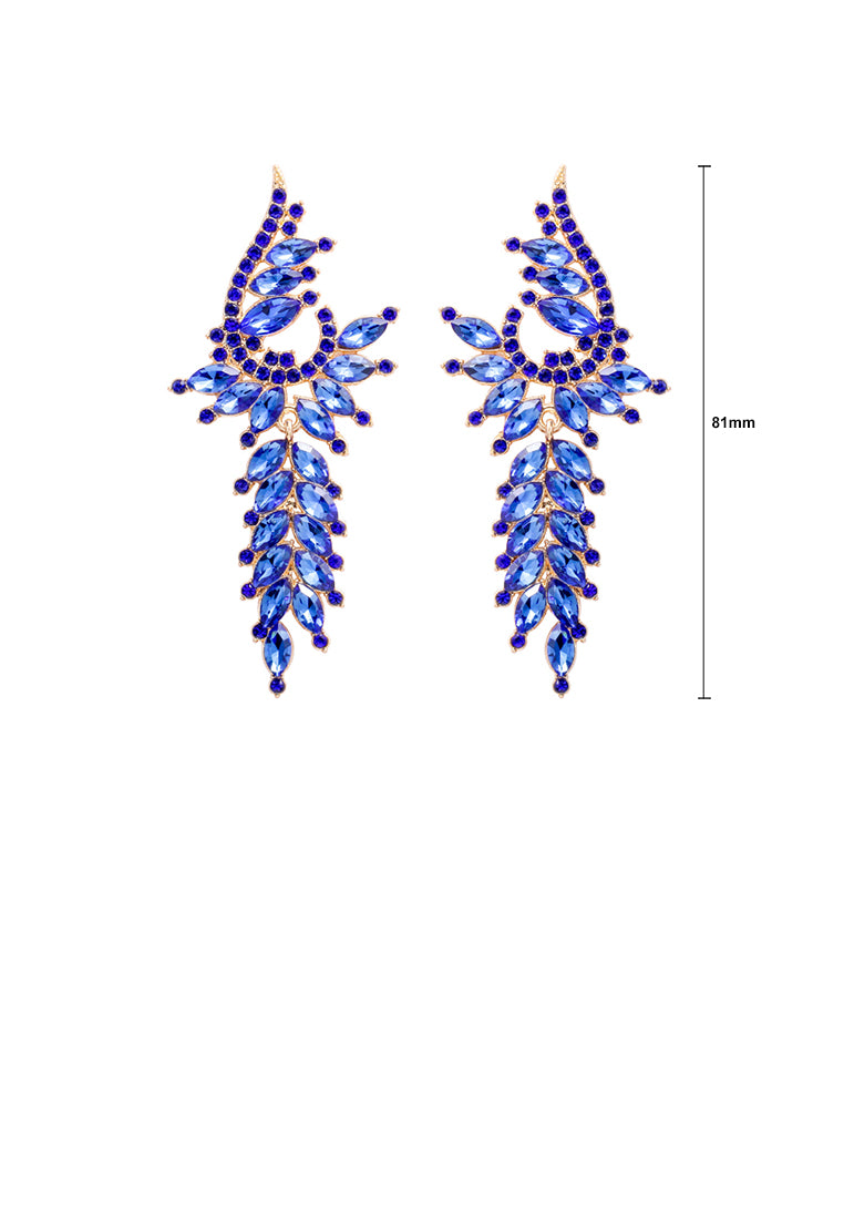 Fashion and Elegant Plated Gold Geometric Tassel Earrings with Blue Cubic Zirconia - Luxurious Look
