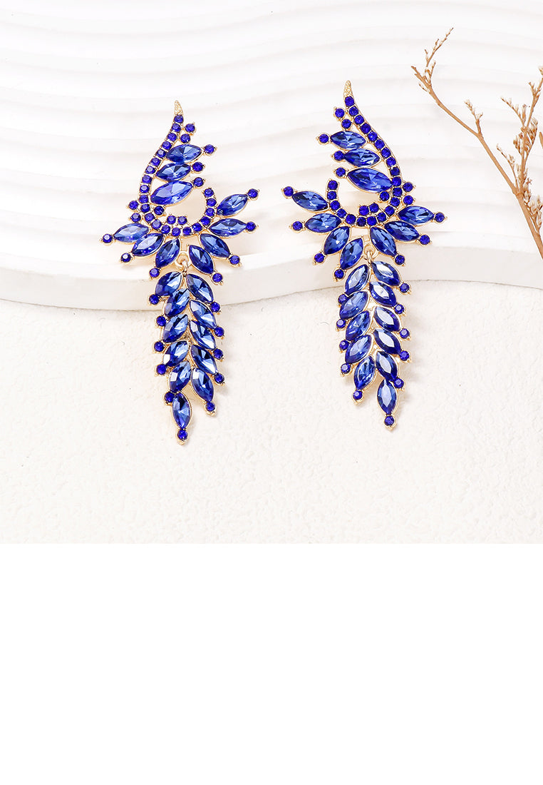 Fashion and Elegant Plated Gold Geometric Tassel Earrings with Blue Cubic Zirconia - Luxurious Look