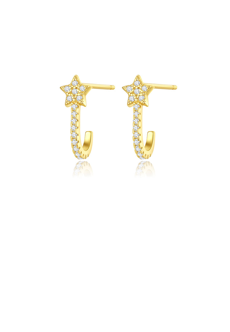 925 Sterling Silver Plated Gold Simple Fashion Star Stud Earrings with Cubic Zirconia - Luxurious Look